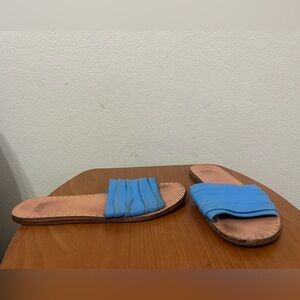 PAIGE Blue Emilia Slide Sandals Slip On Leather Women's Size 8.5 Stud Ruched